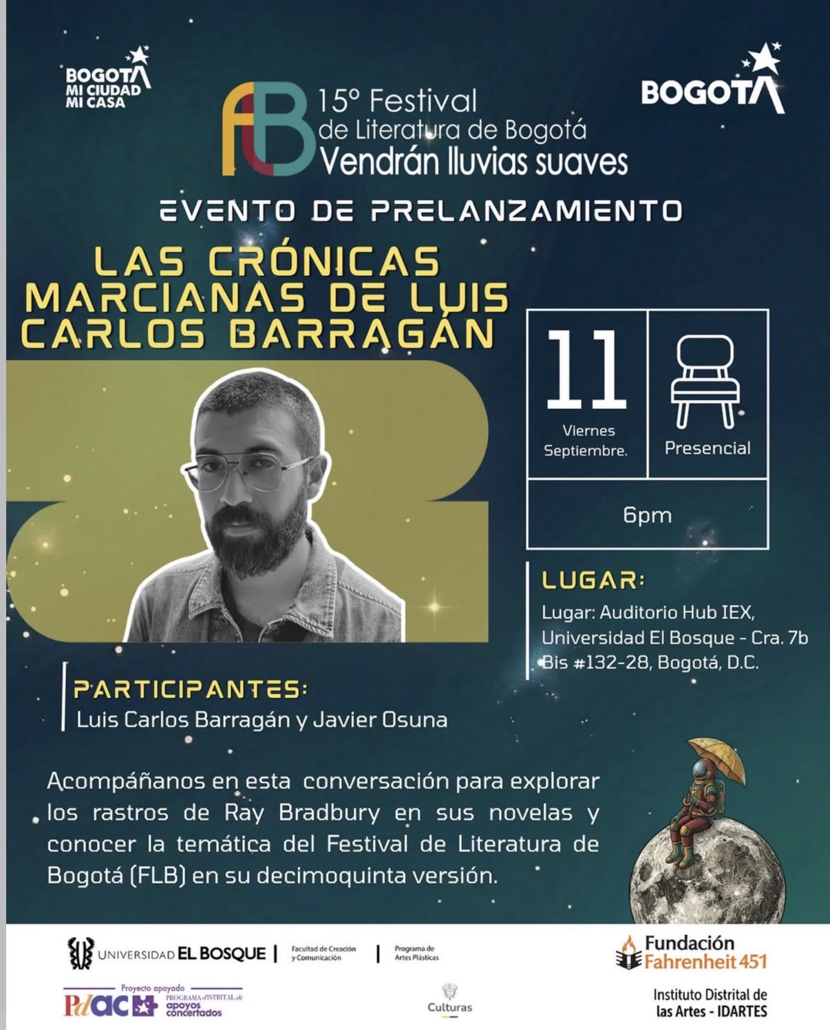 Prelanzamiento XV Festival de Literatura de Bogotá - Las crónicas marcianas de Luis Carlos Barragán
